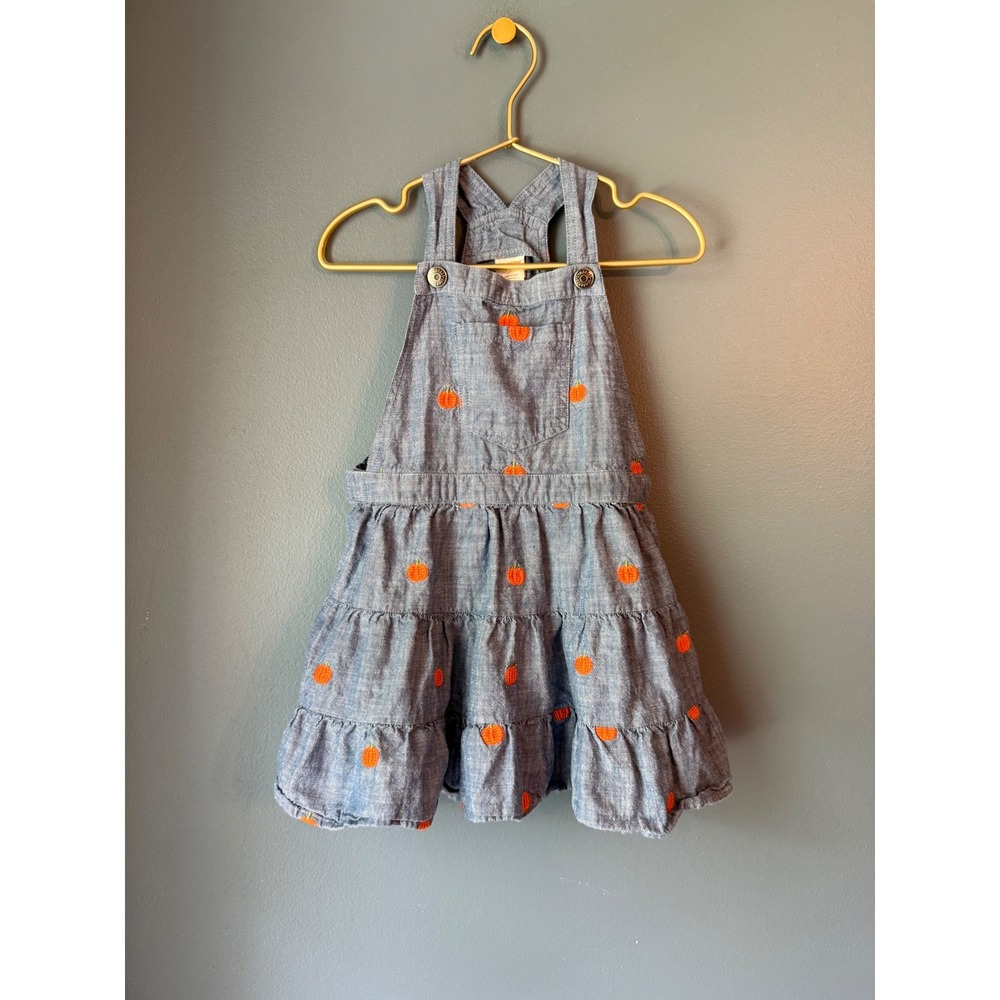 Gymboree Girls Blue Chambray Pumpkin Embroidered Tiered Jumper Dress 4T Fall